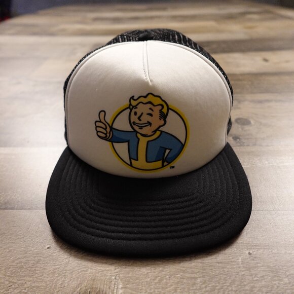Bethesda Fallout Vault Boy Trucker Hat OSFM Black White Snapback - Picture 1 of 9